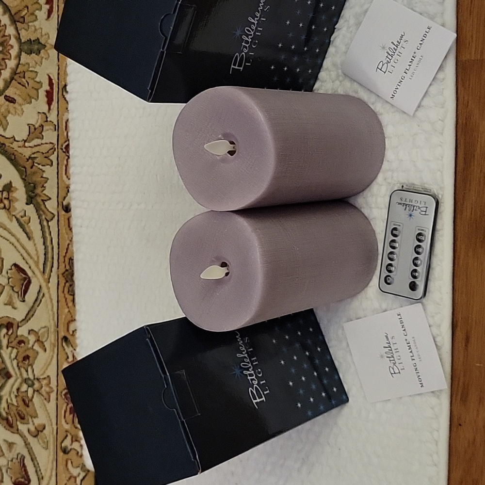 Bethlehem Lights 2pc set 7" Moving Flame Touch Candles RemoteControl PurpleNew …